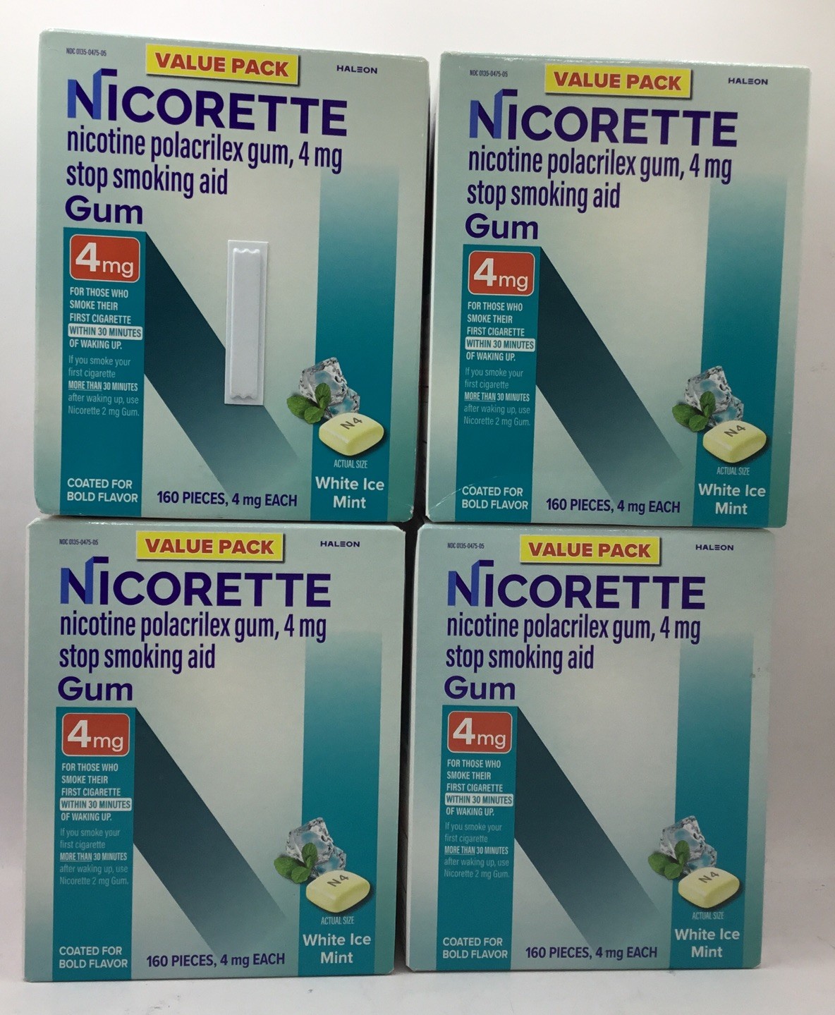 4 Nicorette Nicotine Gum 4mg White Ice Mint 160×4=640 Pcs Exp 1/27