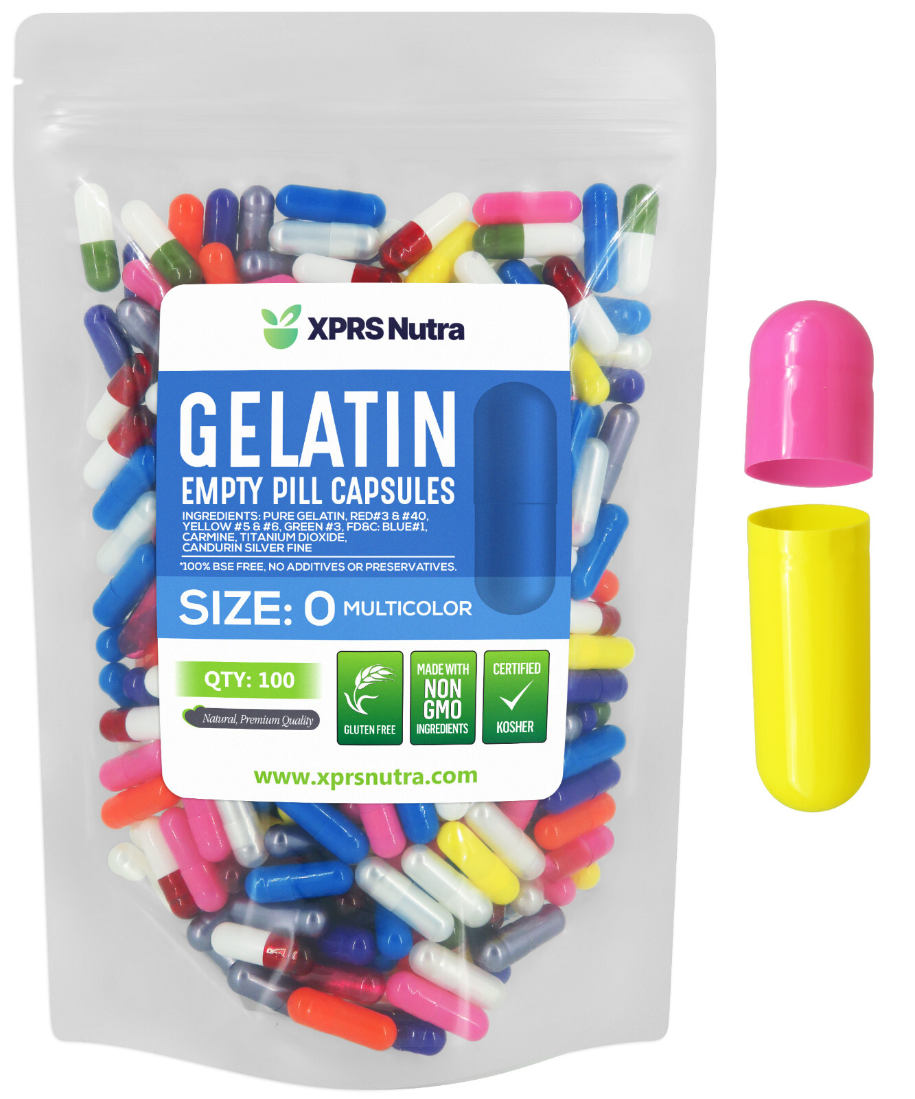 Size 0 Multi Color Empty Gelatin Capsules Gelcaps Pills Kosher Caps