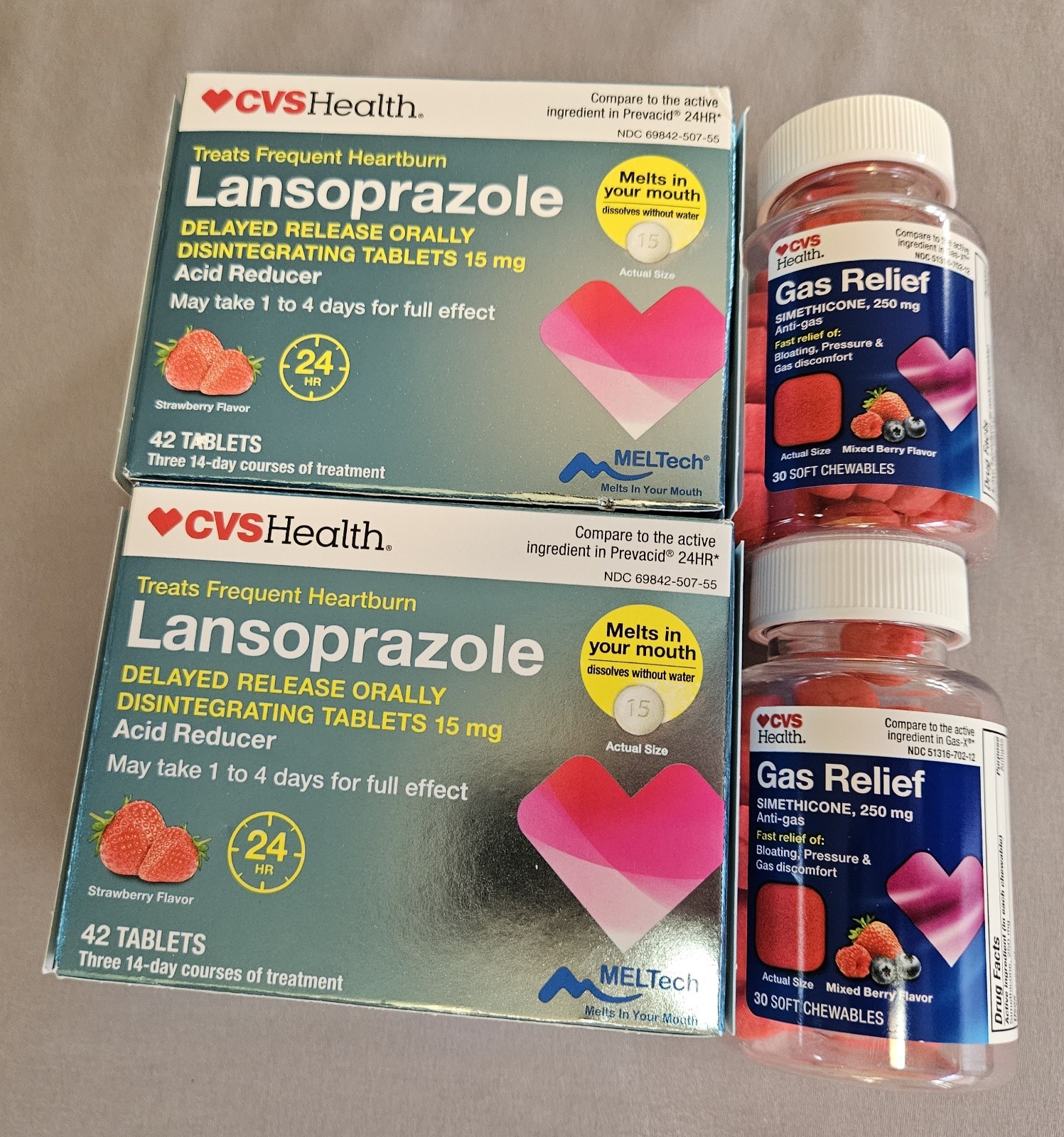 2x CVS Lansoprazole 15mg 42ct & 2x CVS Gas Relief Simethicone 250mg 30ct