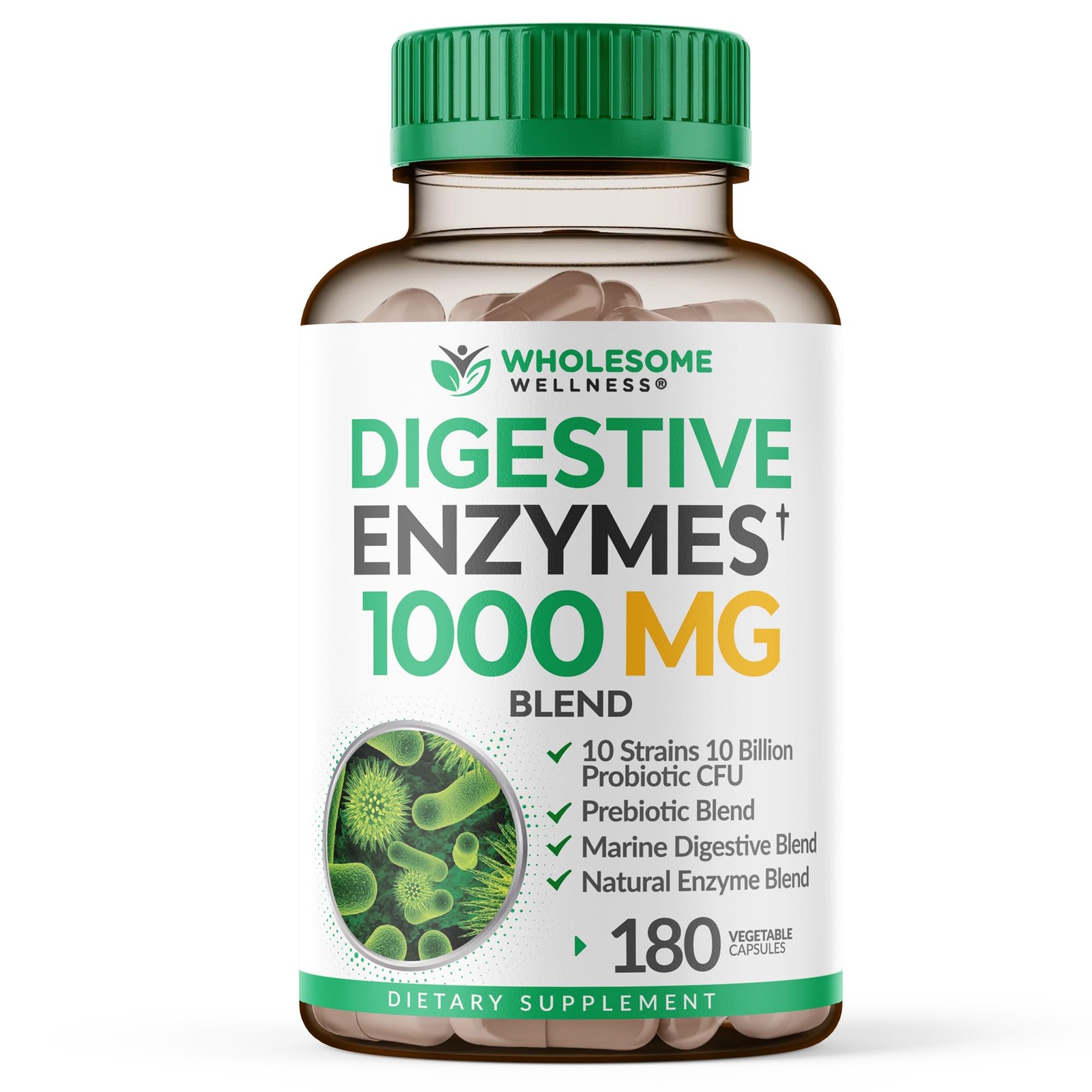 Digestive Enzymes 1000MG Plus Prebiotics & Probiotics , 180 , Organic Plant-B…