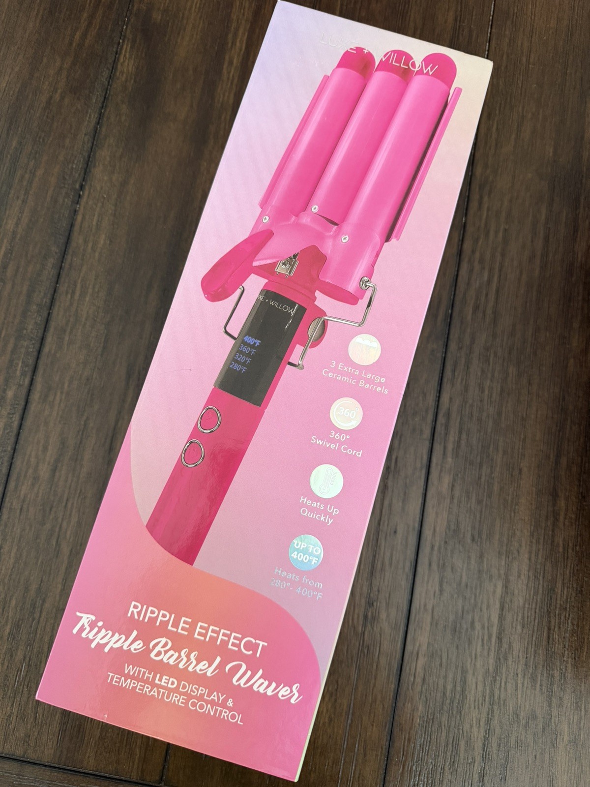 Luxe Willow Ripple Effect Mermaid Triple Barrel Waver HOT PINK New In Box