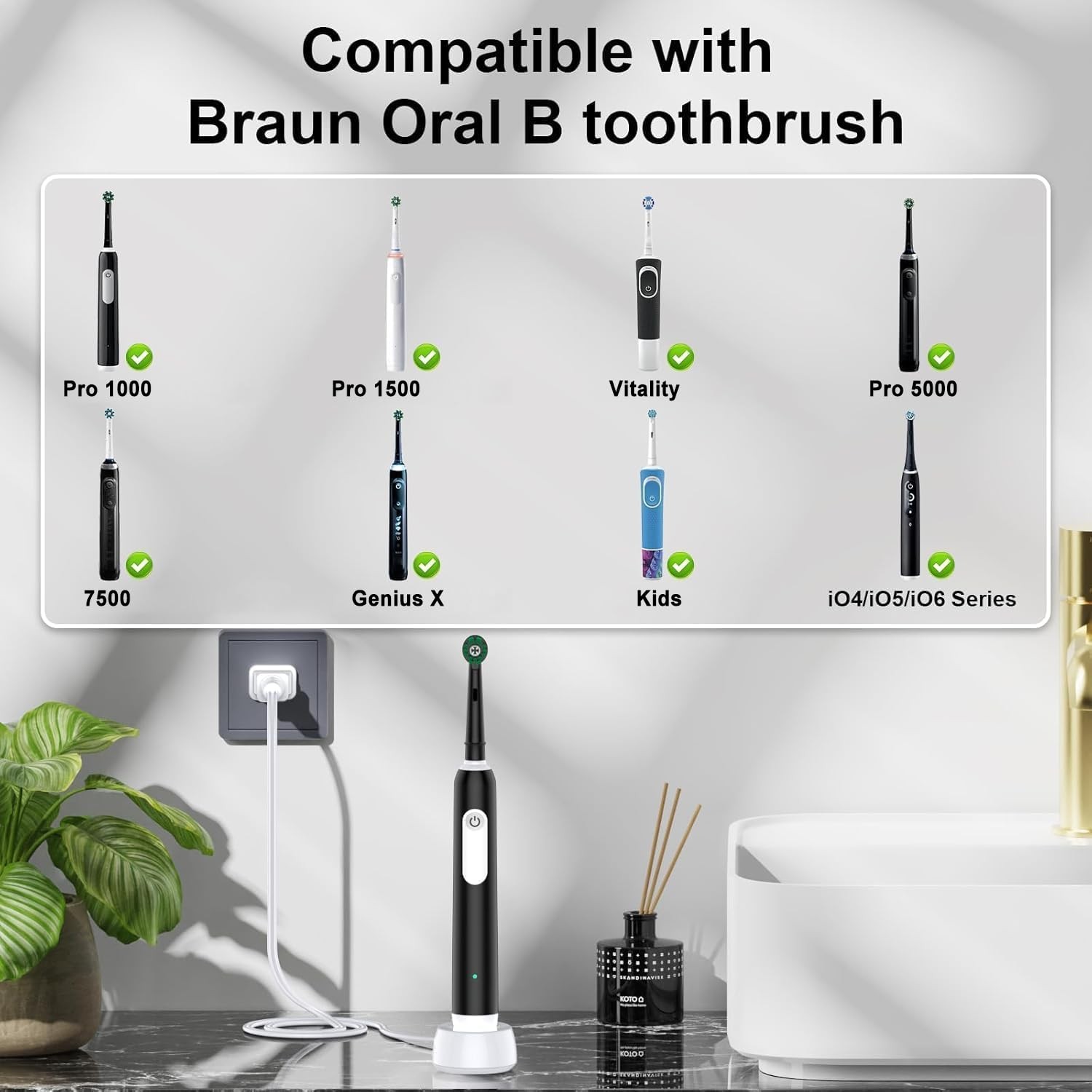 Charger Base Replacement Compatible with Braun Oral B iO Series 6 5 4 3 2, Ge…