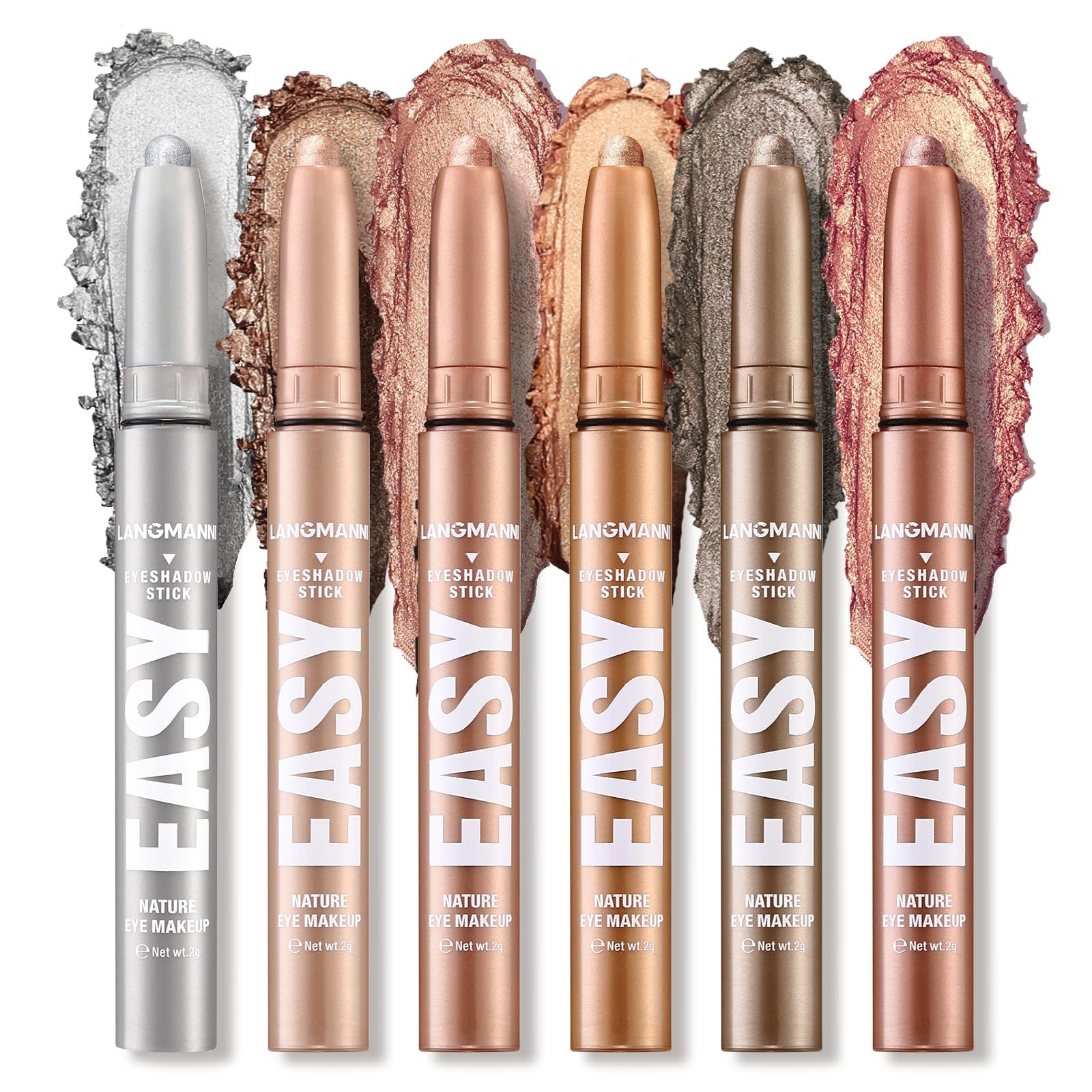 LANGMANNI Eyeshadow Stick, 6 PCS Waterproof 0.07 Ounce (Pack of 6), #B