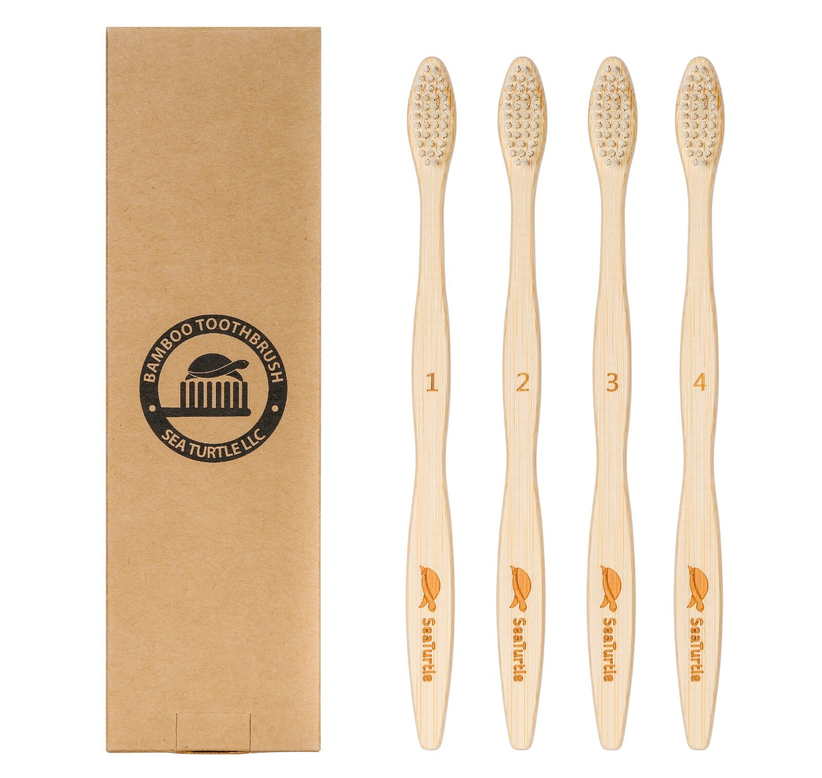 SeaTurtle Plant-Based Bristles Bamboo Toothbrush – Pack of 4 – Soft Natural