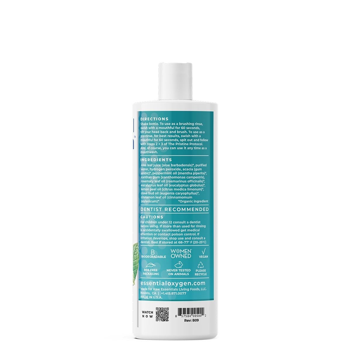 and Gluten-Free Organic Mouthwash – 16 Fluid Ounces of Fresh Peppermint