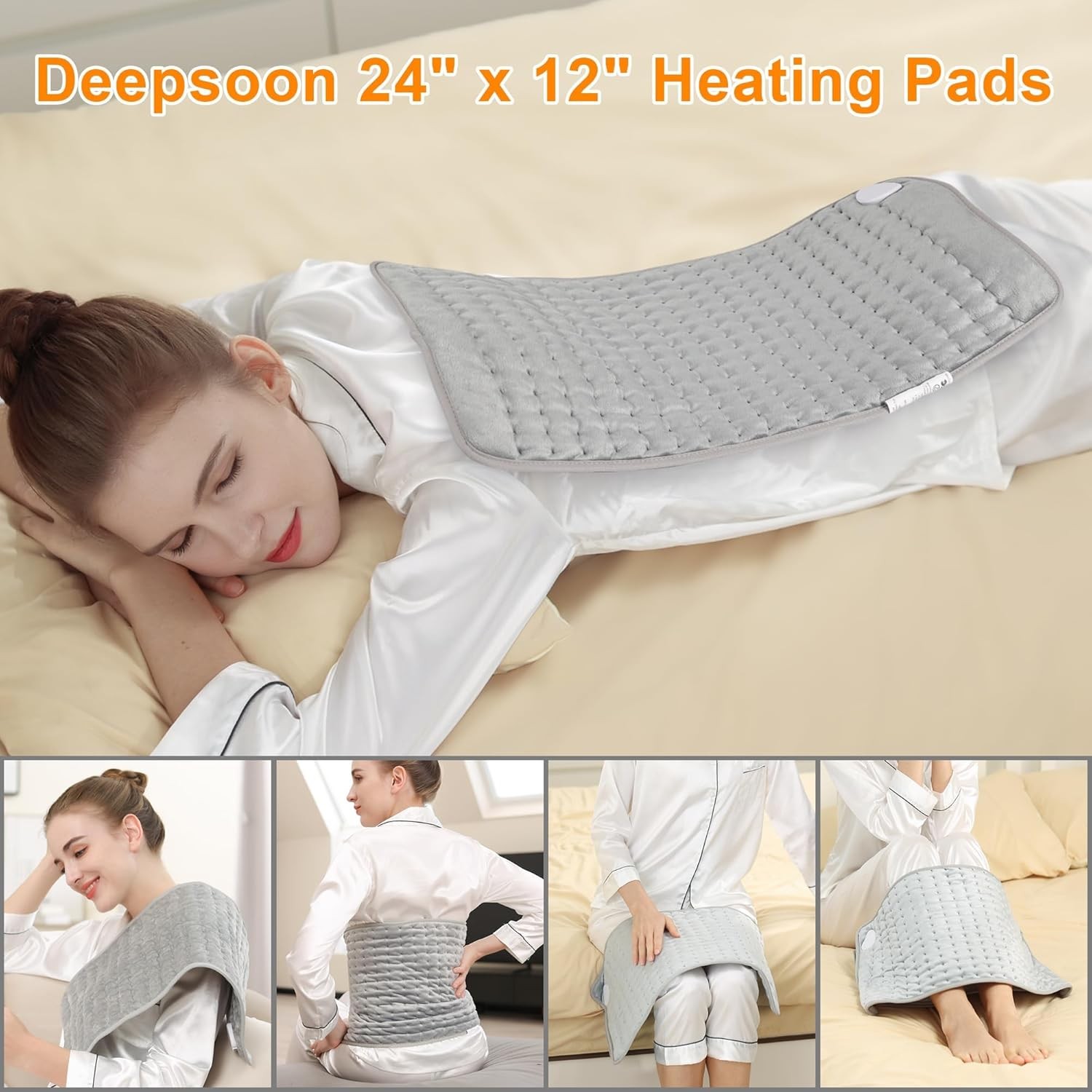 Heating Pad for Back Pain & Cramps, 9 Heat Settings, Auto-Off, Washable, 12″x24
