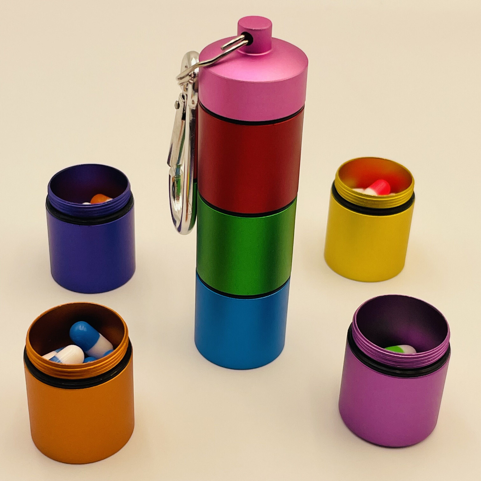 Portable Pill Case 7 Compartments Pocket Aluminum Alloy Pill Box with Keychain
