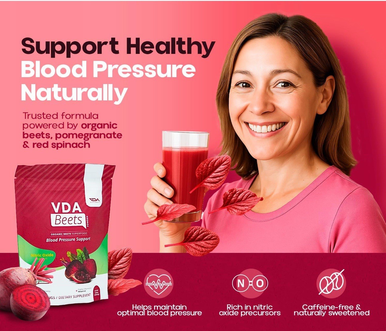 (2) VDA Beets Blood Pressure Support, Organic Beet Root Powder Drink Mix Berries