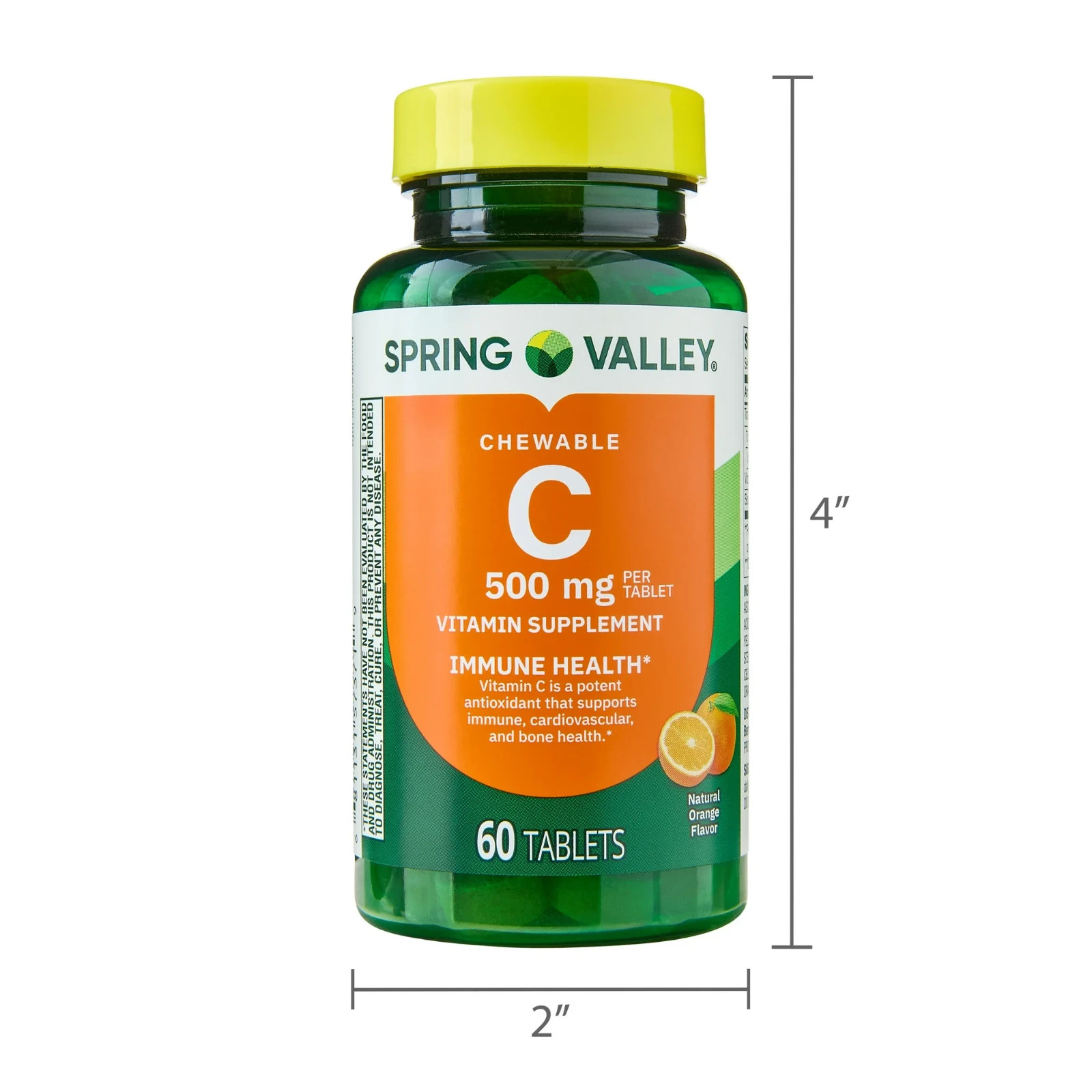 Spring Valley Vitamin C Chewable Tablets Supplement Orange Flavor 500 mg 60 Ct.