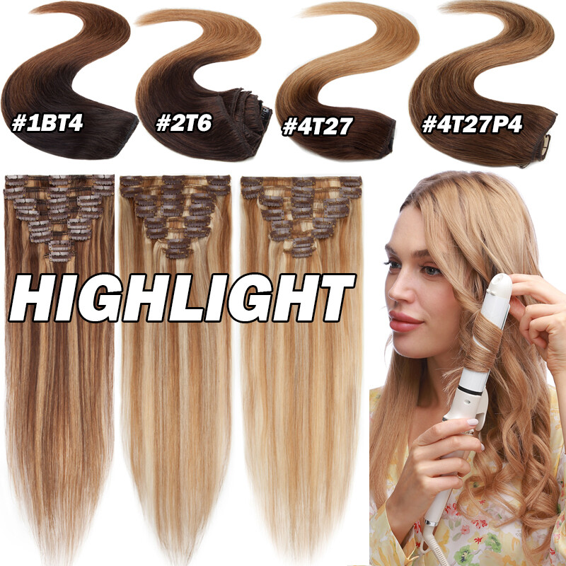 Clip In 100% Real Hair Extensions Remy Human Hair Full Head 8 PIECES 18CLIPS SUA