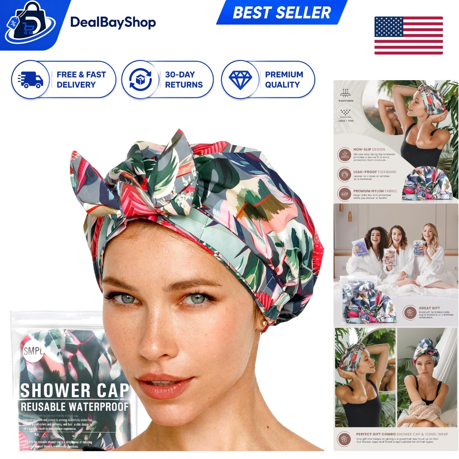 Durable Nonslip Shower Cap for Women – Eco-Friendly Tropical Hair Protection