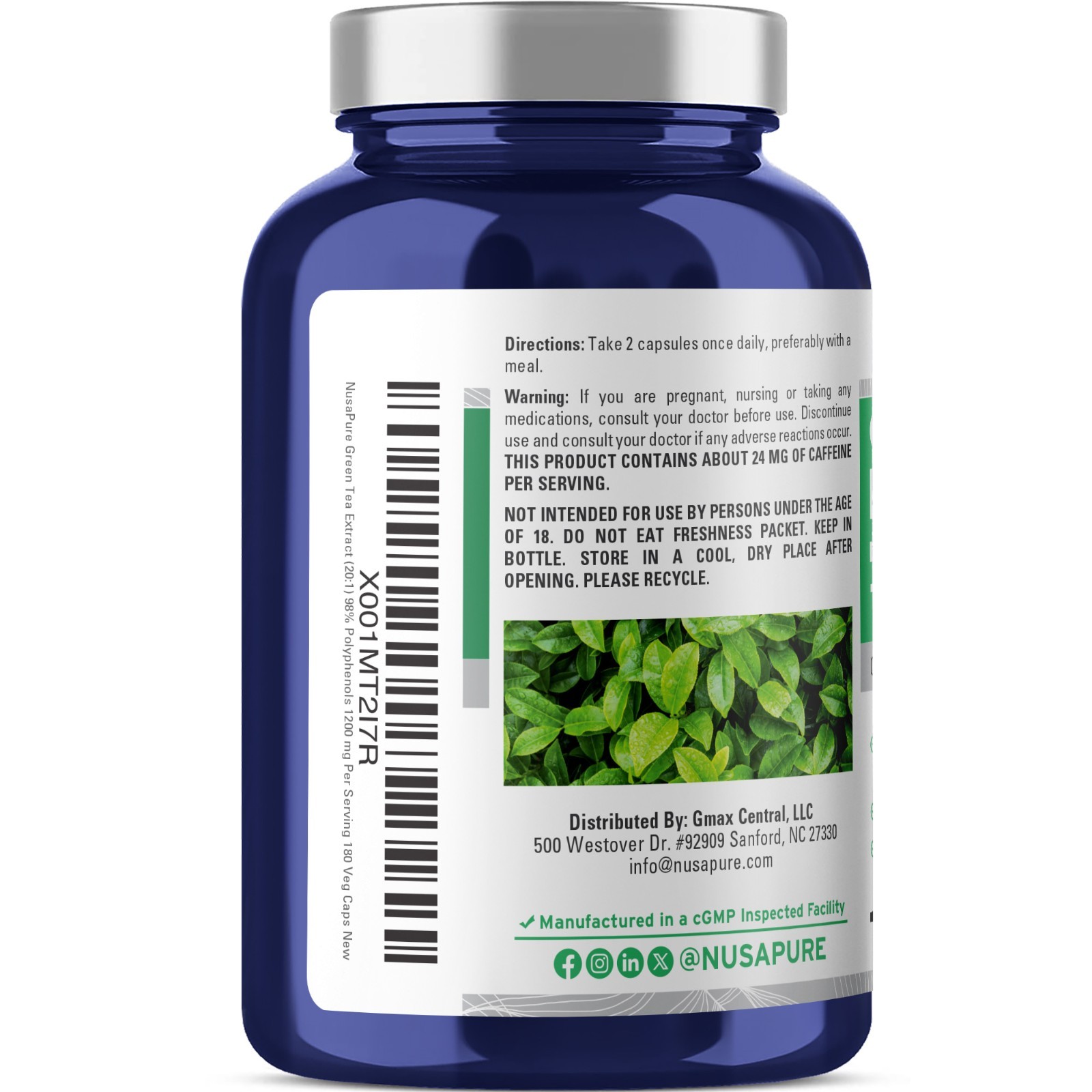 NusaPure Extra Strength Green Tea 20:1 Extract, 24000mg, 180 Vegan Capsules