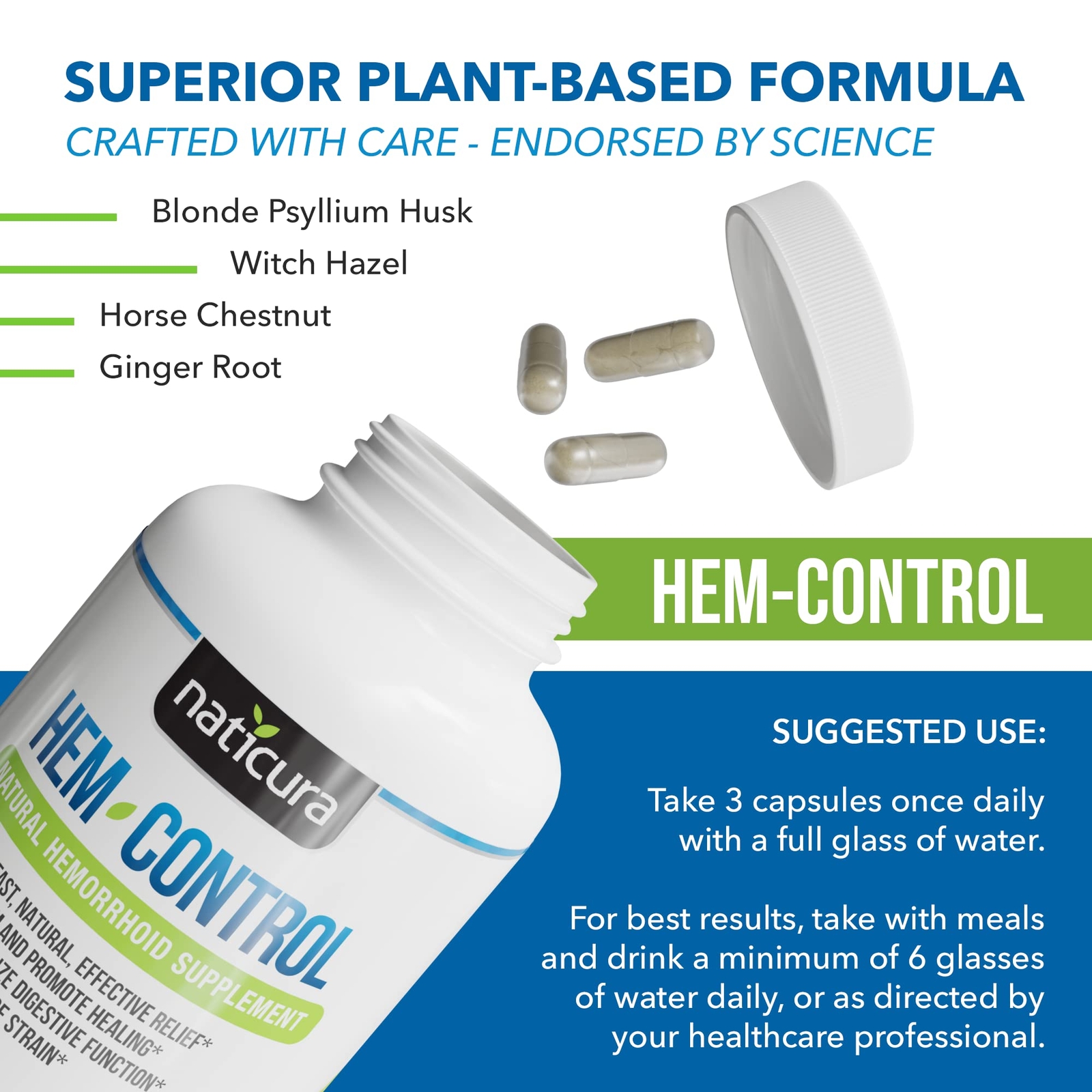 Naticura Hem-Control – Fast Effective Hemorrhoid Treatment Supplement – Power