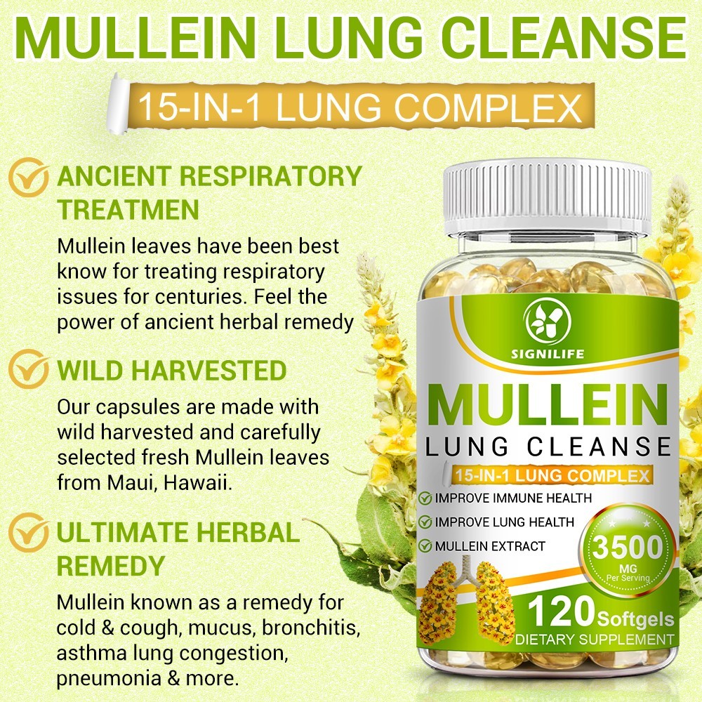 Mullein Leaf Capsules – Lung Cleanse & Cough Relief, Respiratory Health, Detox