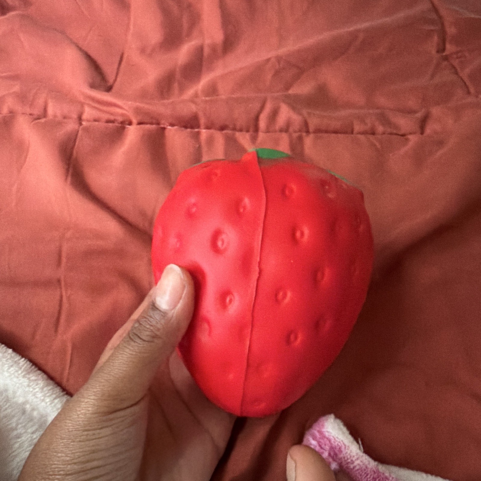 Strawberry Squeeze Ball Stress Reliever Squishy Toy Red/Green 3 in