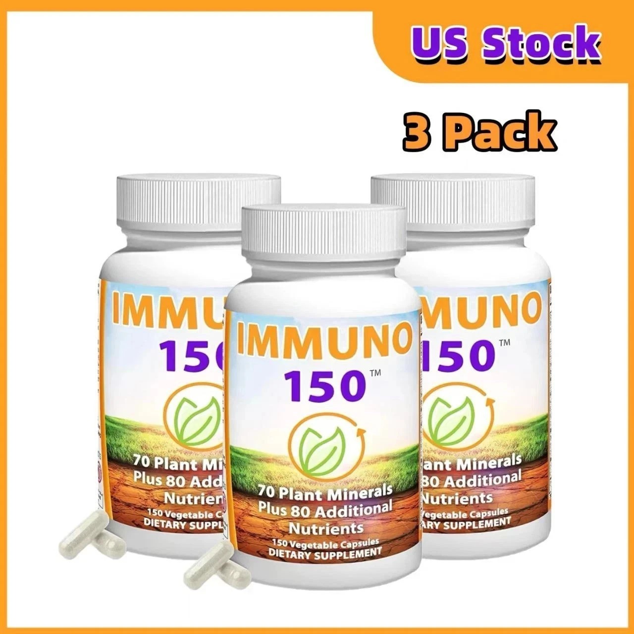 3 Pack Immuno 150, Immune Support Supplement, Packed with 70 Plant Minerals-+-