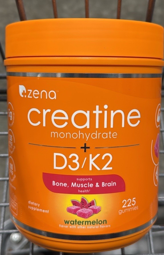 Zena Creatine Monohydrate + Vitamin D3/K2 Watermelon Gummies, 225 Count