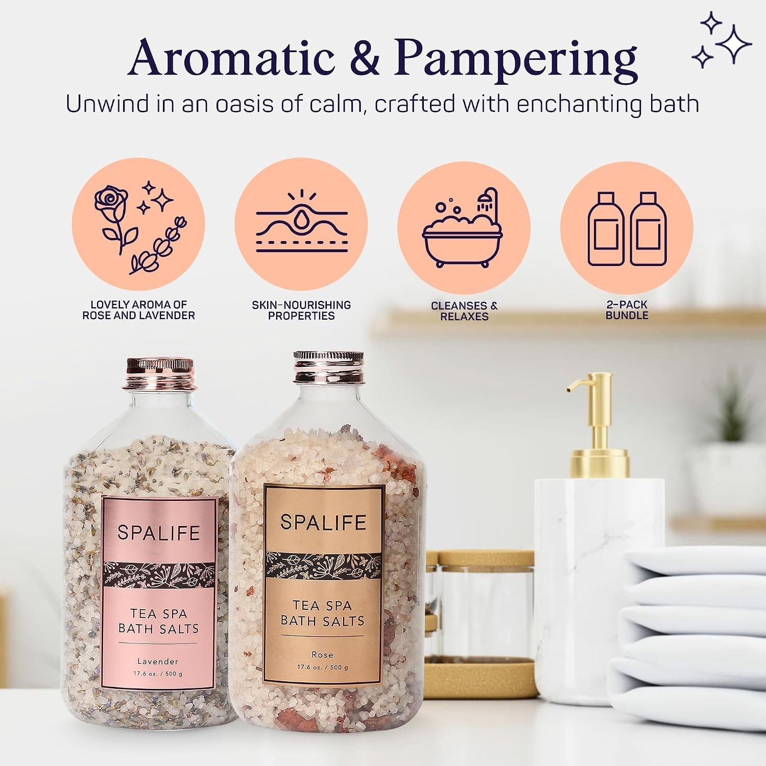 Effervescent Rose & Lavender Bath Salts for Women Relaxing | All Natural Arom…