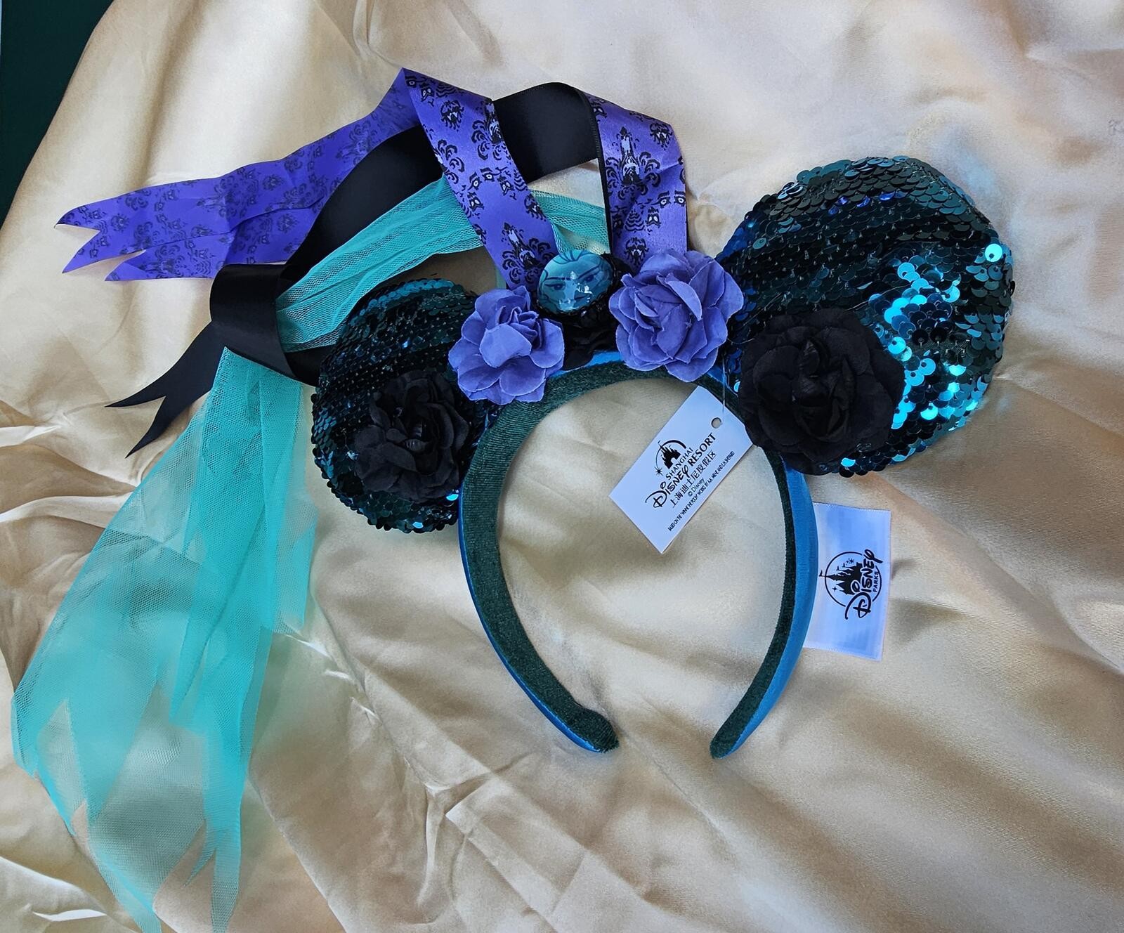 Haunted Mansion Veil Minnie Ears Leota Mickey Mouse Blue Headband