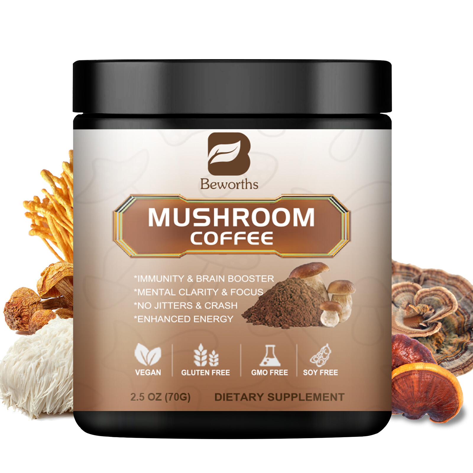 Mushroom Coffee-Organic Instant Coffee Mix with Reishi Cordyceps Lion Mane Chaga