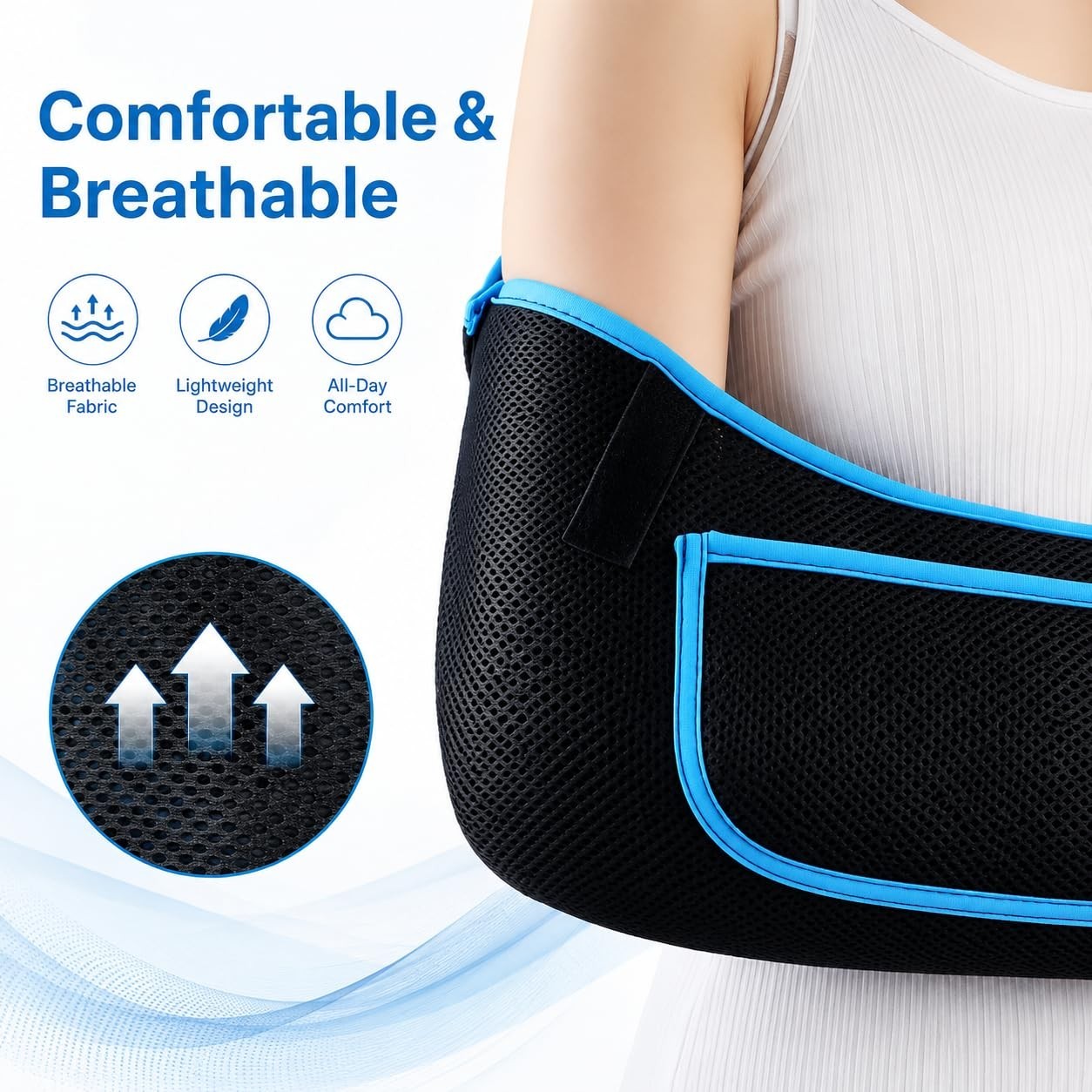 Lightweight Breathable Arm Sling – Adjustable Shoulder Immobilizer for Elbow, Wr
