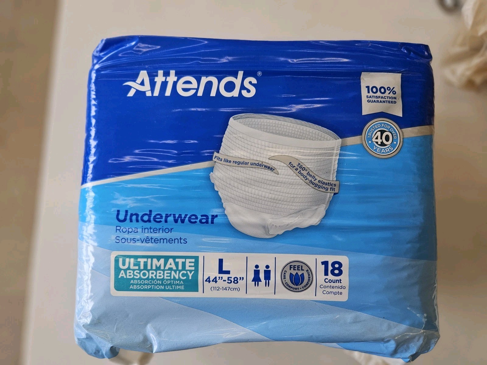 Attends Adult Absorbent Underwear Large 44” – 58” Pull On – 18/Pack