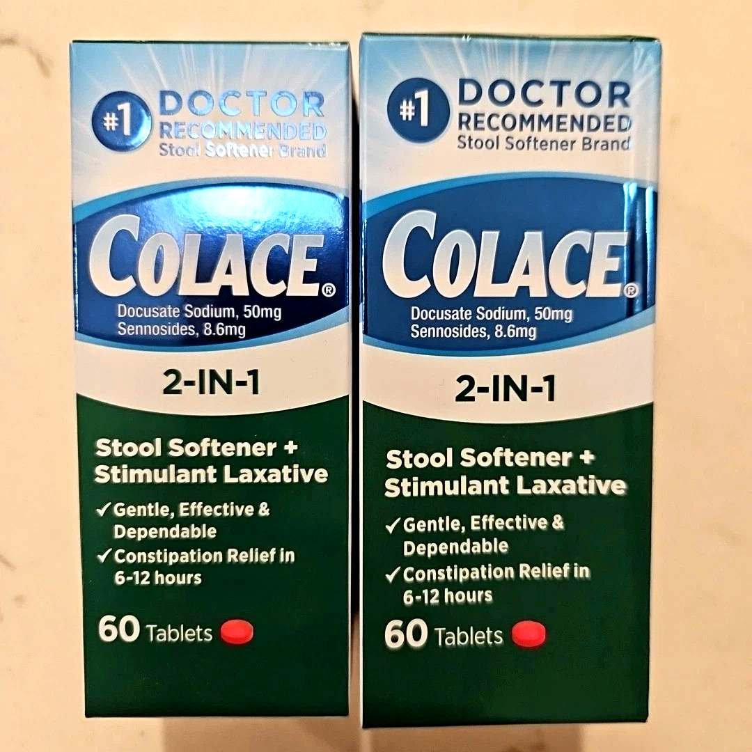 (2)Colace 2 IN 1 Stool Softener Stimulant Laxative 120 Total Tablets Exp 11/2028