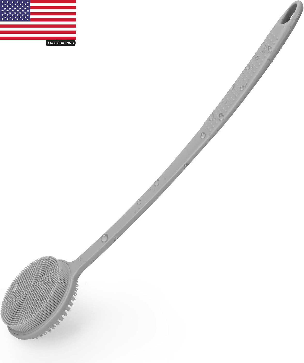 Silicone Back Scrubber for Shower, 17In Lengthen Long Handle Body Brush, Double