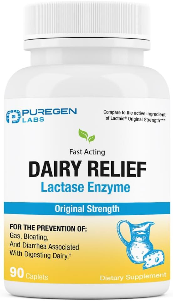 Puregen Labs Dairy Relief Fast Acting Lactase Enzyme 3000 FCC 90Caplets