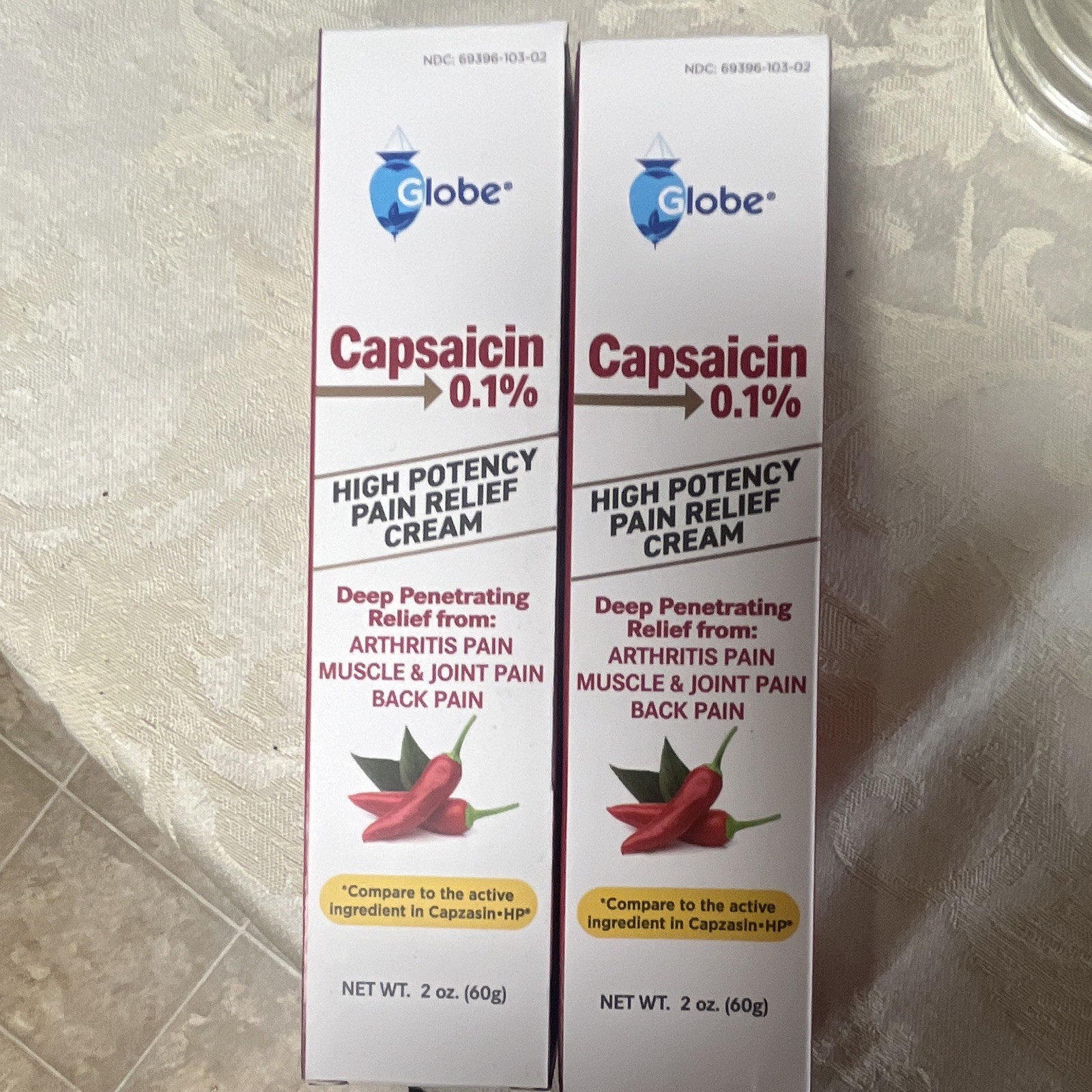 Globe Capsaicin 0.1% High Potency Topical Pain Relief Cream, 2 oz (60g)