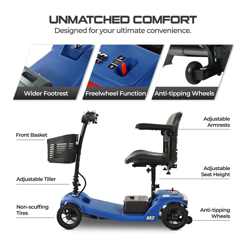 4 Wheels Foldable Mobility Scooter 20 Miles 330bs Capacity 5 MPH w/ LED Light