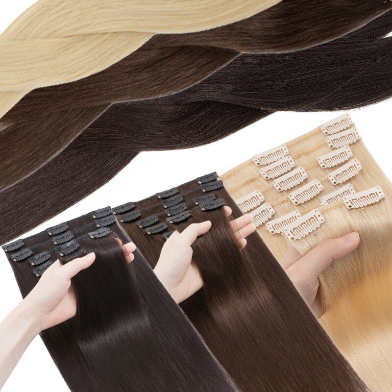 Clip in 8 Pieces 100% Remy Human Hair Extensions Full Head Straight 16″18″20″