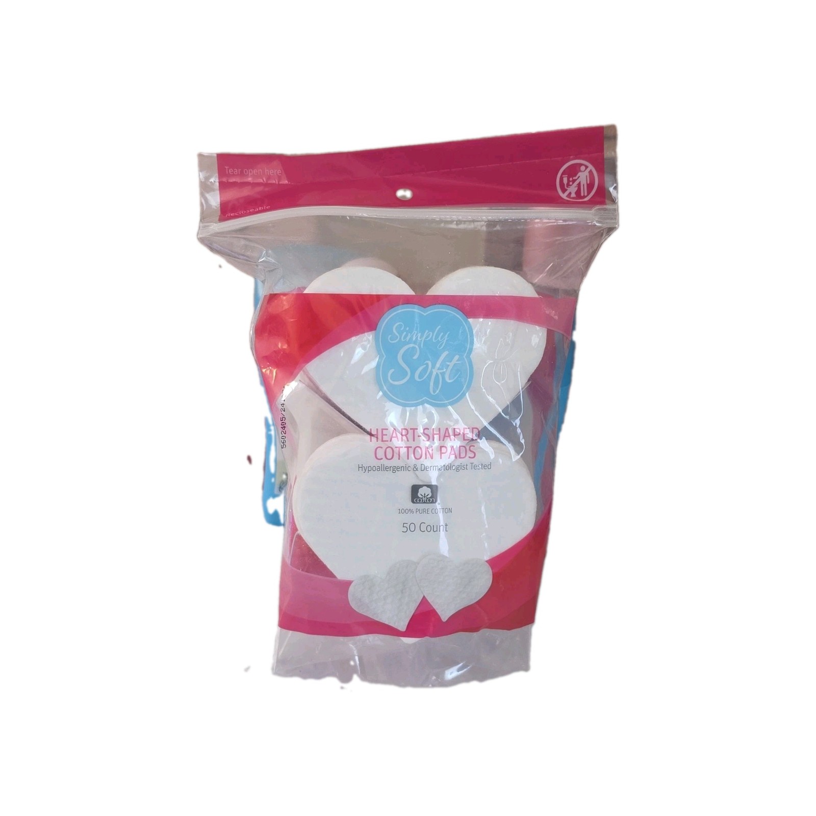 Simply Soft Heart-Shaped Cotton Pads Hypoallergenic White 50 Count