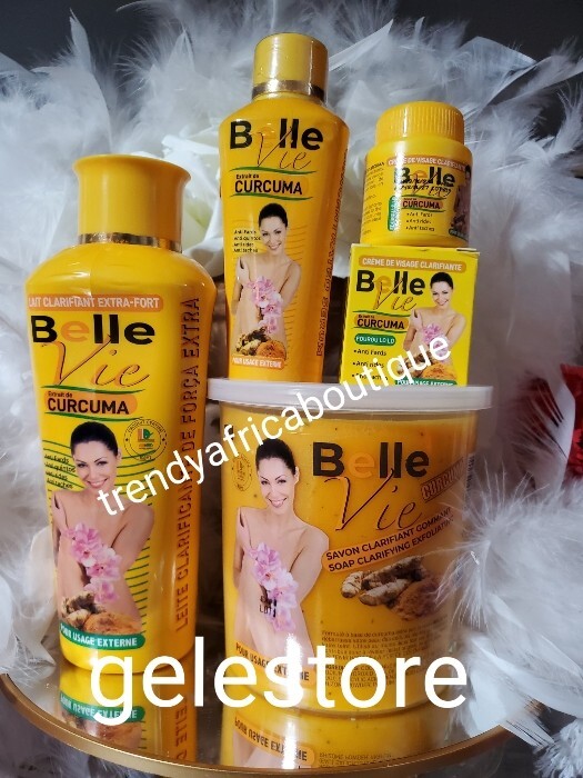 4pcs Belle Vie Rich Turmeric Body Lotion, Turmeric Soap,Serum,Cream. Anti Tache