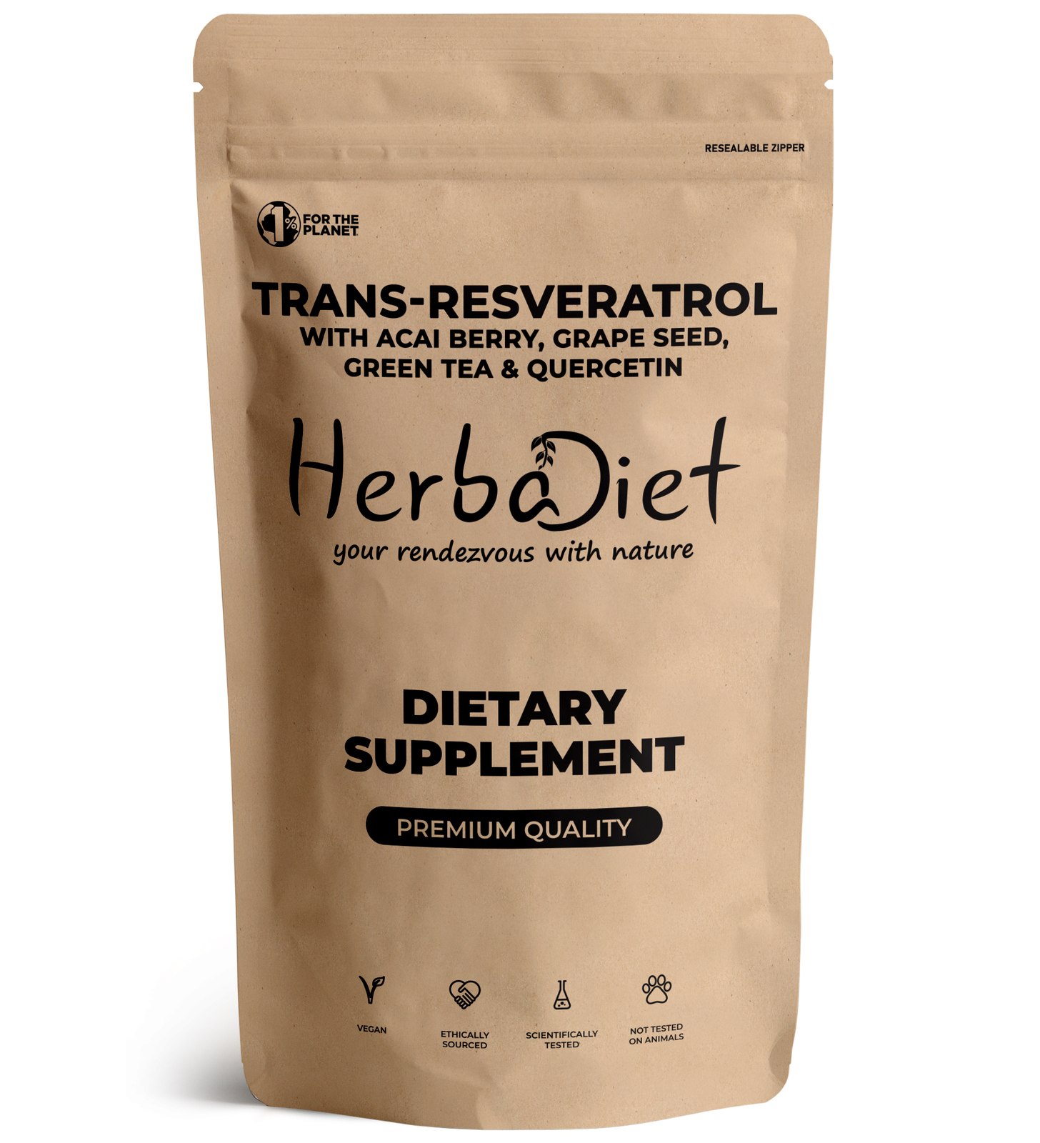 Resveratrol 97% Powder Antioxidant Cardiovascular with Acai Green Tea Quercetin