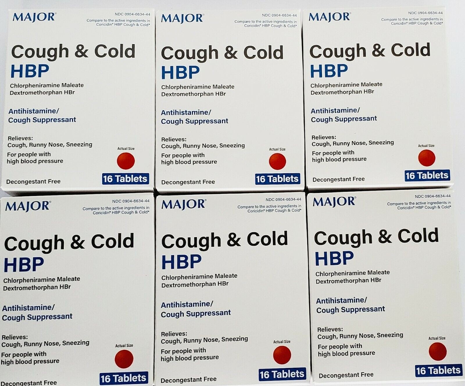 MAJOR Cough & Cold HBP 16ct (Compare to Coricidin HBP) – 6 Pack