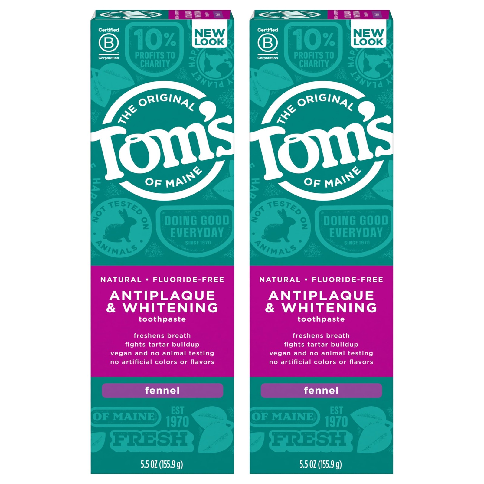 Fluoride-Free Antiplaque & Whitening Natural Toothpaste, Fennel, 5.5 oz. 2-Pack