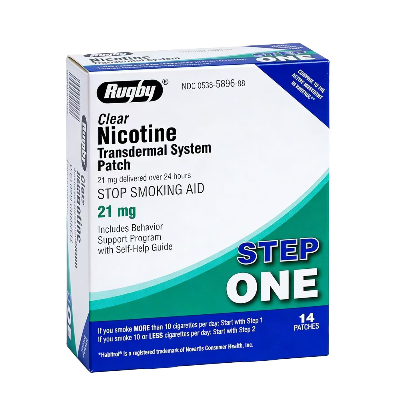 Rugby Clear Nicotine 21mg Transdermal System Patch Step Exp 06/2027