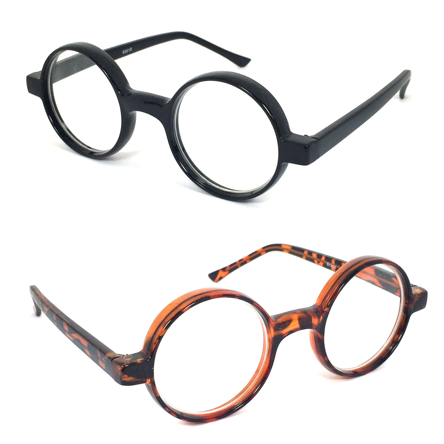 Thickly Rimmed Round Oval Reading Glasses Readers Black or Tortoise 9 Power RE62