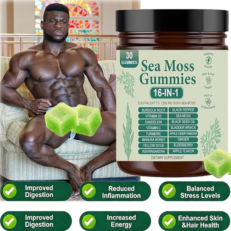 16 in 1 Organic Sea Moss Gummy | Irishmoss Extract 6000Mg | Green Apple Flavor