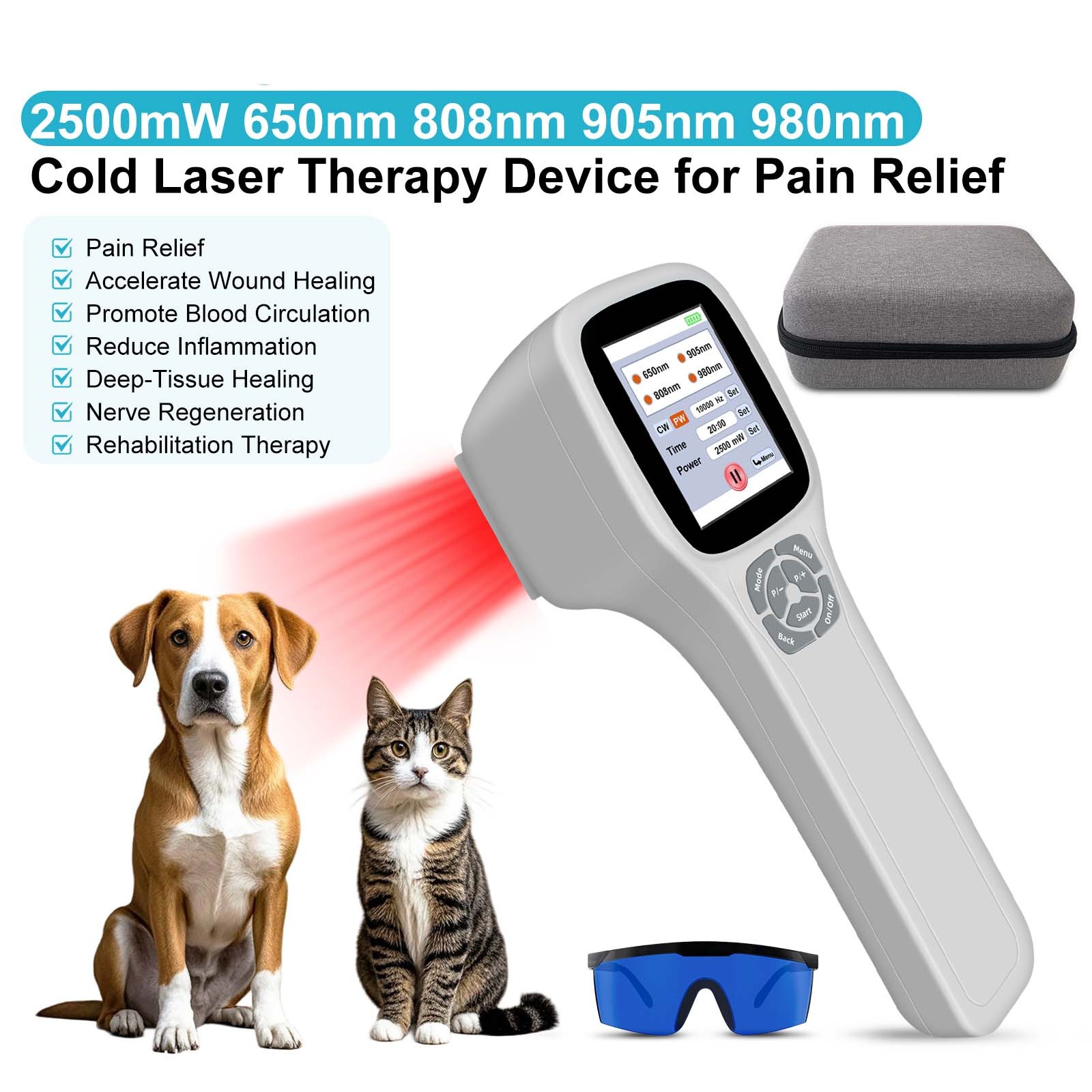 2500mW Cold Laser Therapy Body Pain Relief Red Light Machine Wrist Ankle Sprain