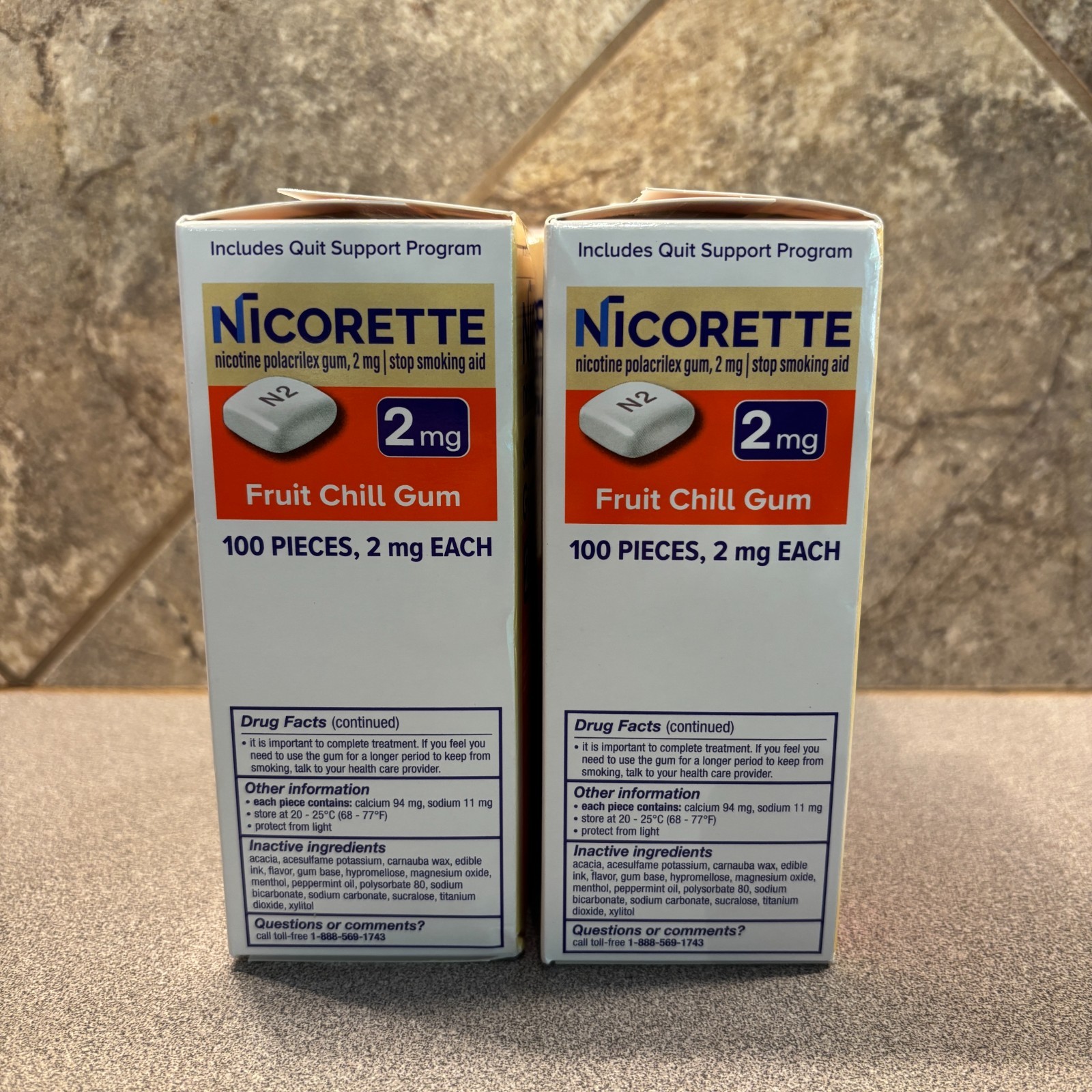 3x – Nicorette 2mg Nicotine Gum Fruit Chill 100 Pieces (300) – 11/2028 Exp