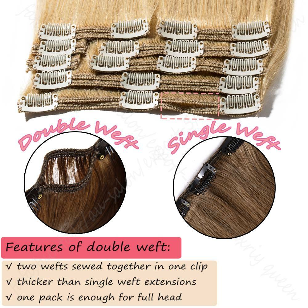 Extra Thick 150g+ Double Weft Clip In Human Hair Extensions Full Head 10-24 Inch