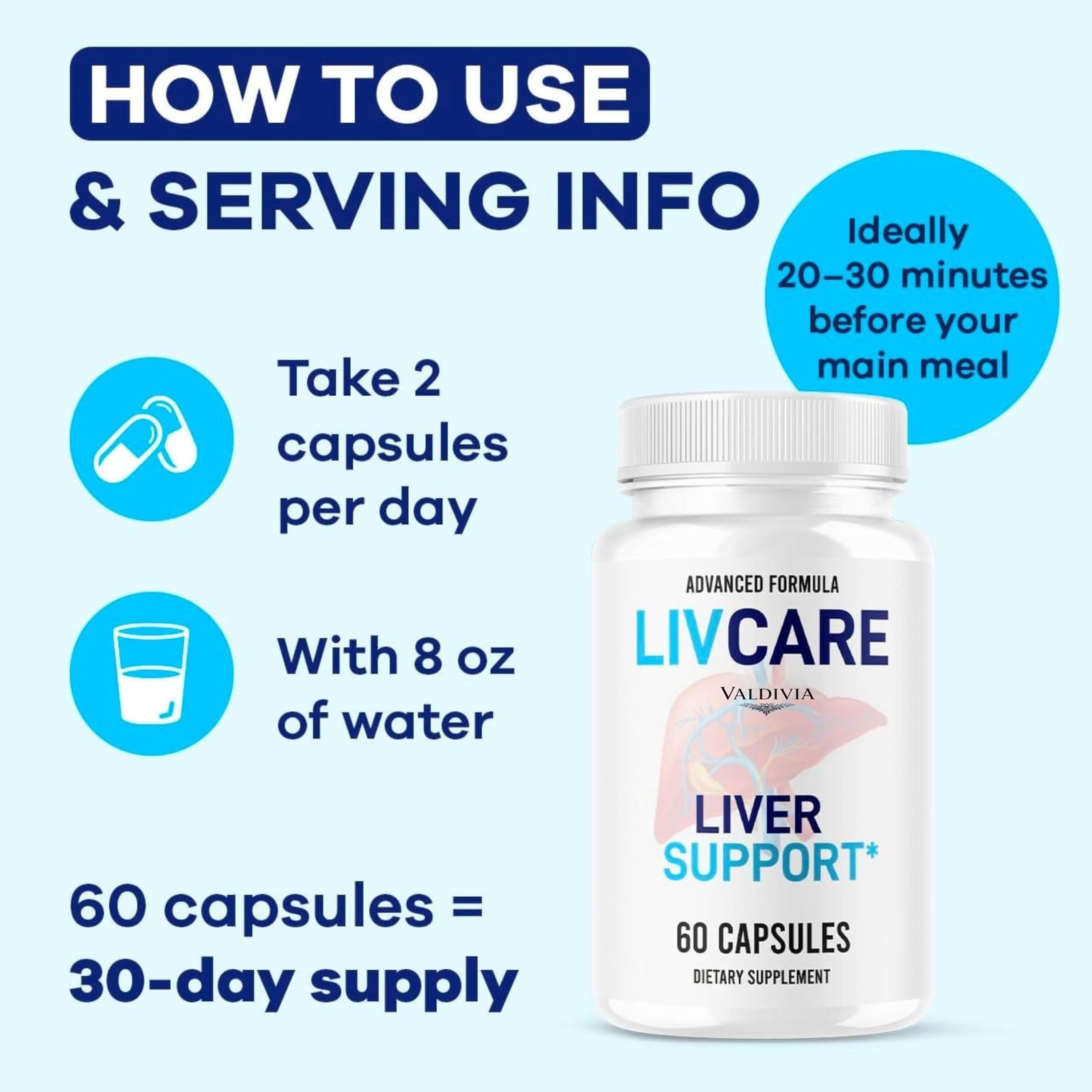 LivCare Liver Health Support Supplement Capsules Detox Natural 1 Pack 60Ct