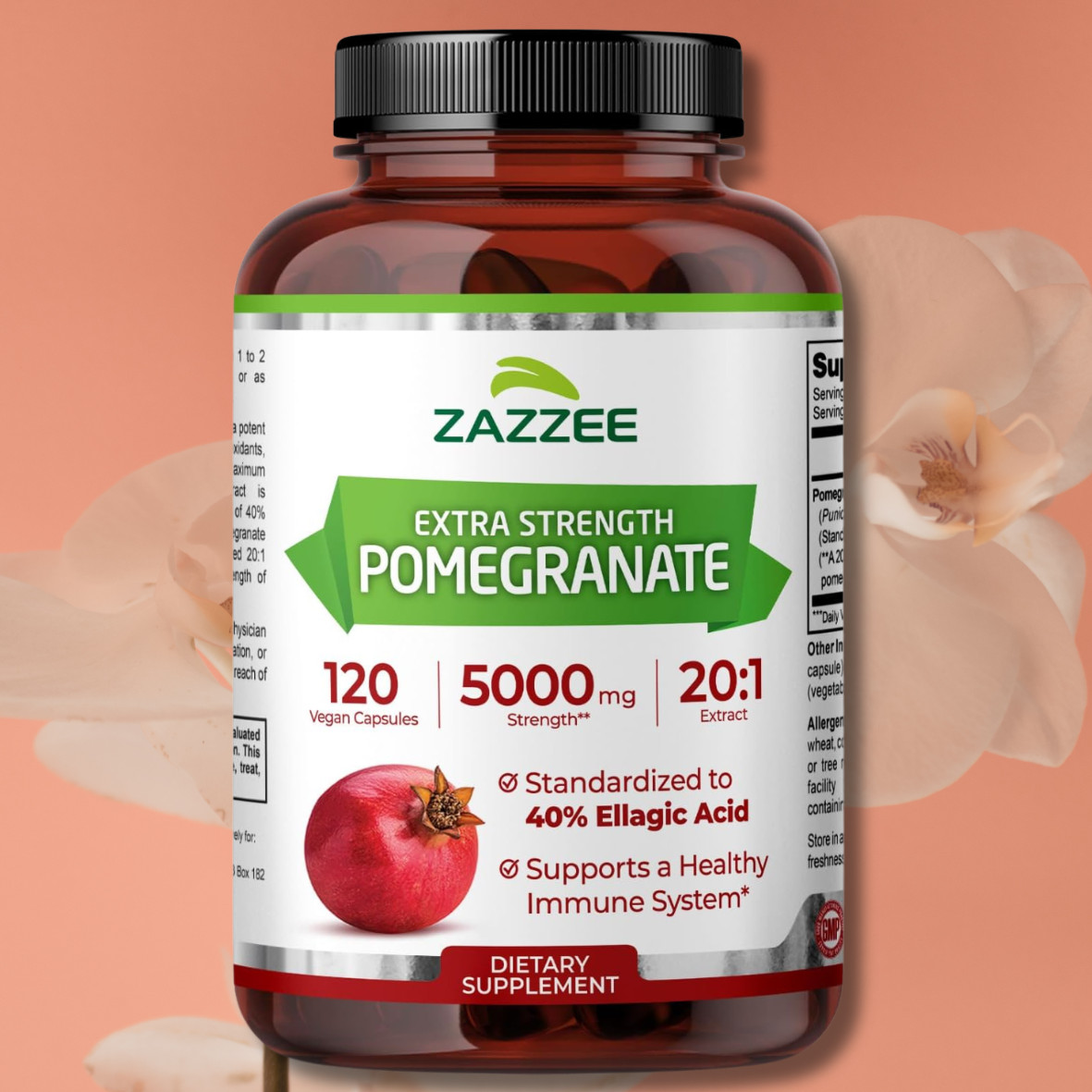 Extra Strength Pomegranate 20:1 Extract 40% Ellagic Acid, 500 mg, 120 Vegan Caps