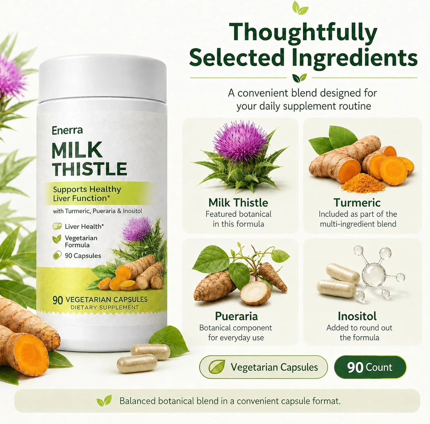 kivo Enerra Milk Thistle Liver Support Capsules, 90 Vegetarian Capsules | Liver