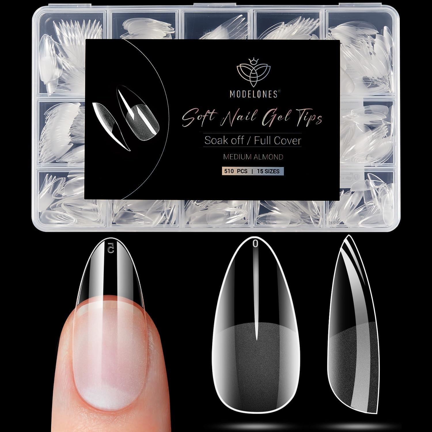 Almond Fake Nail Tips -510Pcs Medium Soft Gel Nail Tips Almond Shape Pre Etch…