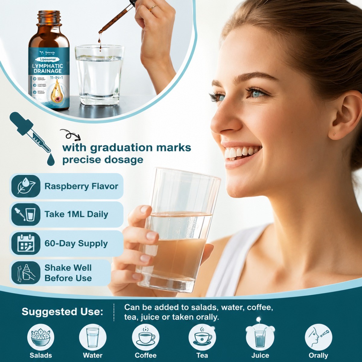 Totaria Liposomal Lymphatic Drainage Drops 11-in-1 Herbal Lymph Support 60ml