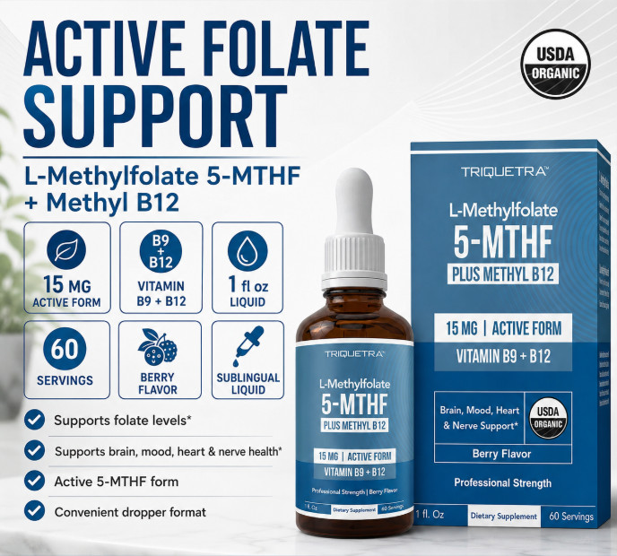 L-Methylfolate 5-MTHF Methyl B12 Liquid Folate Supplement 15mg 60 Servings
