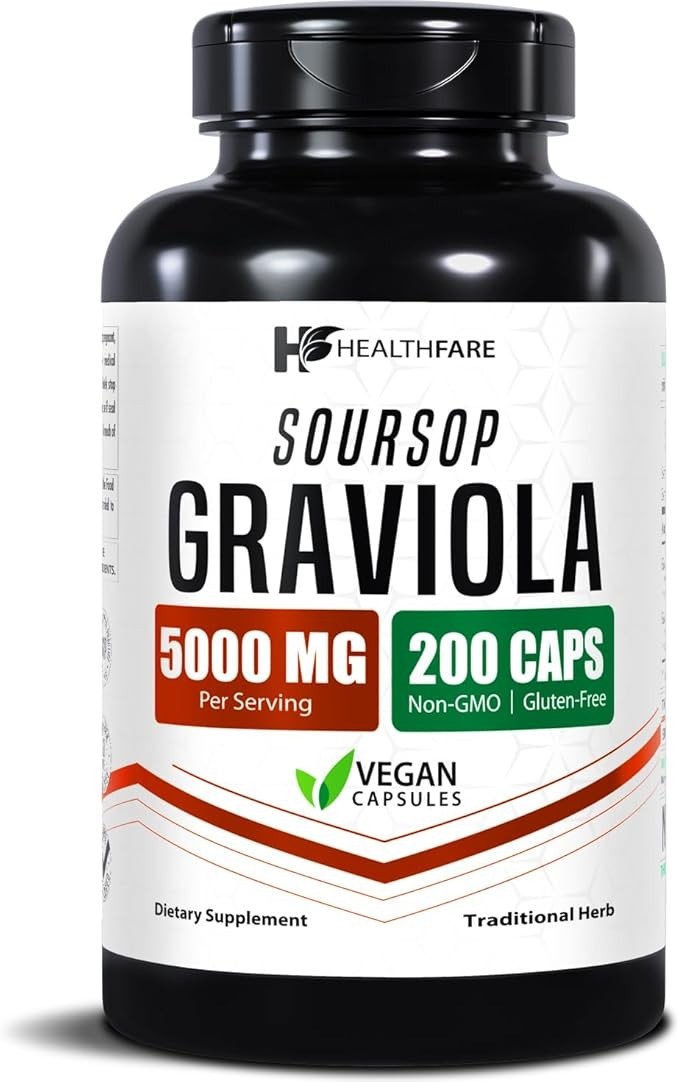 Graviola Soursop Leaf & Fruit Extract 5000mg Annona muricata 200 Powder Capsules